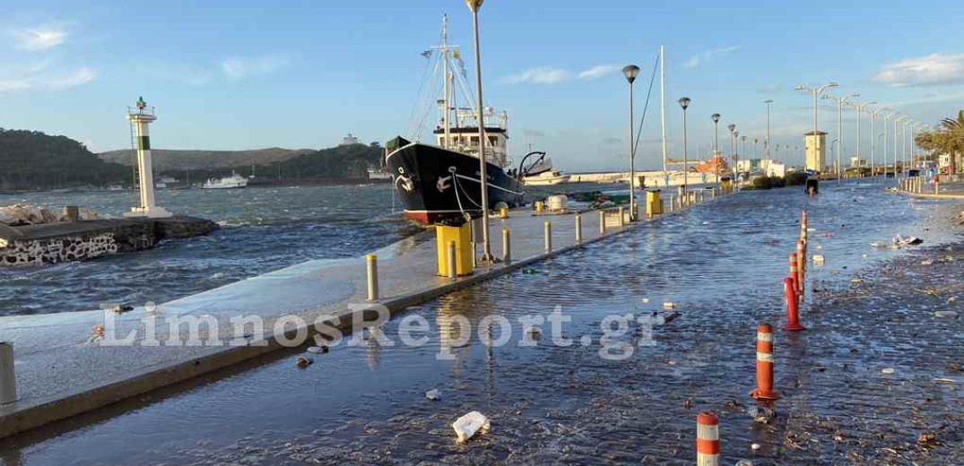 Λήμνος: Ενώθηκε η θάλασσα και ο δρόμος... με το λιμάνι της Μύρινας (βίντεο, φωτ.)