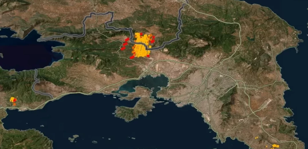 Πώς φαίνεται η φωτιά στα Δερβενοχώρια από τους δορυφόρους της NASA (φωτ.)