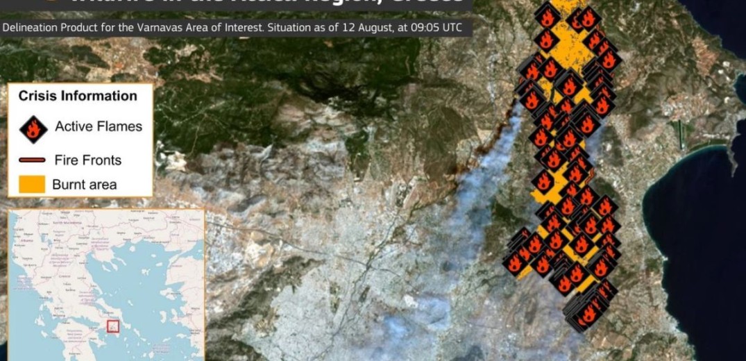 Copernicus: Στα 23 χιλιόμετρα εκτείνονταν τα μέτωπα της πυρκαγιάς στην Αττική - 168 τα ενεργά